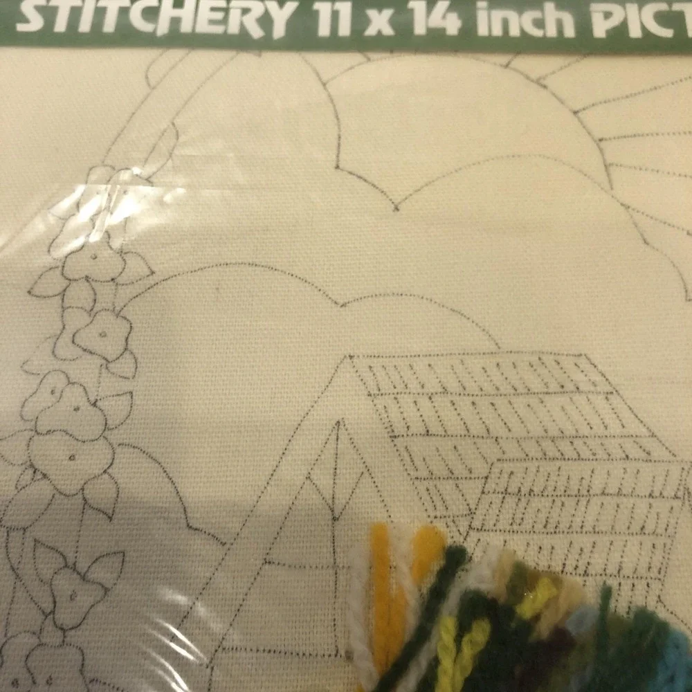 WonderArt Stitchery 11x14 Inch Picture Kit Country Cottage Wool Yarn Embroidery